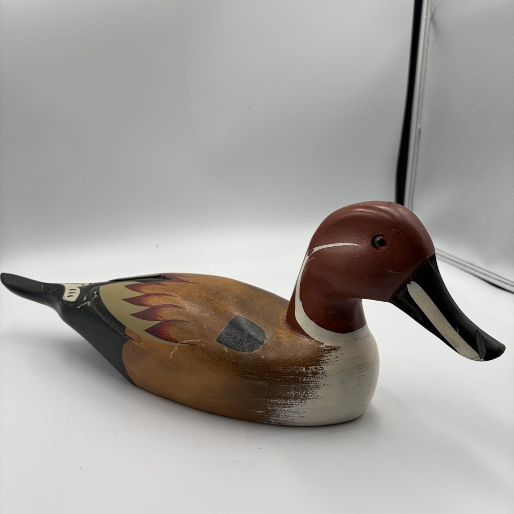 Vintage Hand Carved Painted Wooden Duck Decoy Glass Eyes Pin Tail‎